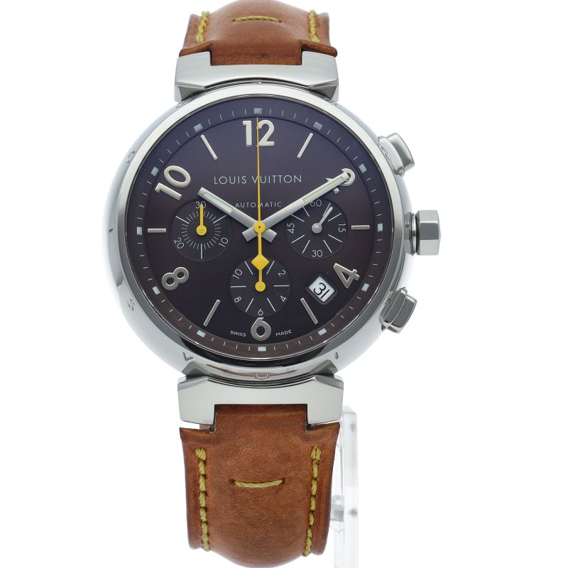 Louis Vuitton Tambour Chronograph Auto Depth 41 mm Box SS Leather Watch Brown — view 2