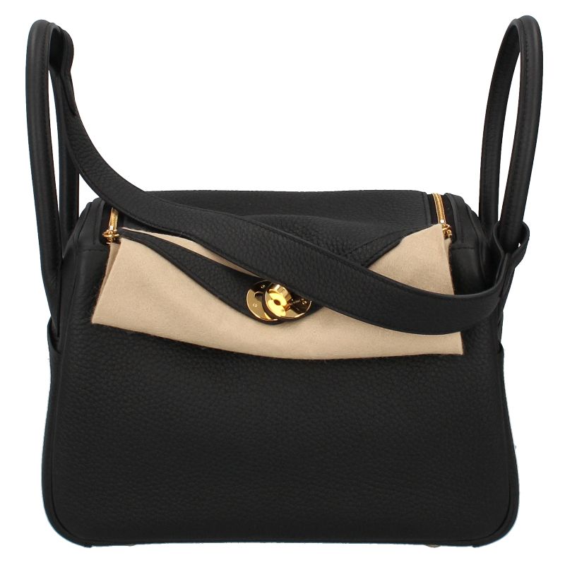 Hermes Lindy 26 Taurillon Clemence Shoulder Bag Black