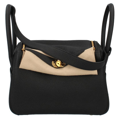 Hermes Lindy 26 Taurillon Clemence Shoulder Bag Black