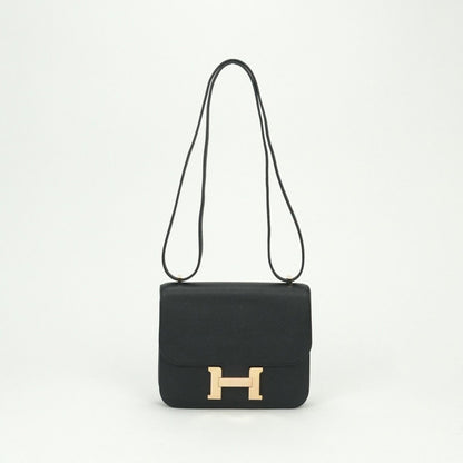 Hermes Constance 3 Mini 18 Shoulder Bag Epsom Noir Black Rose Gold Veau