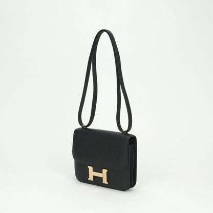 Hermes Constance 3 Mini 18 Shoulder Bag Epsom Noir Black Rose Gold Veau — view 2