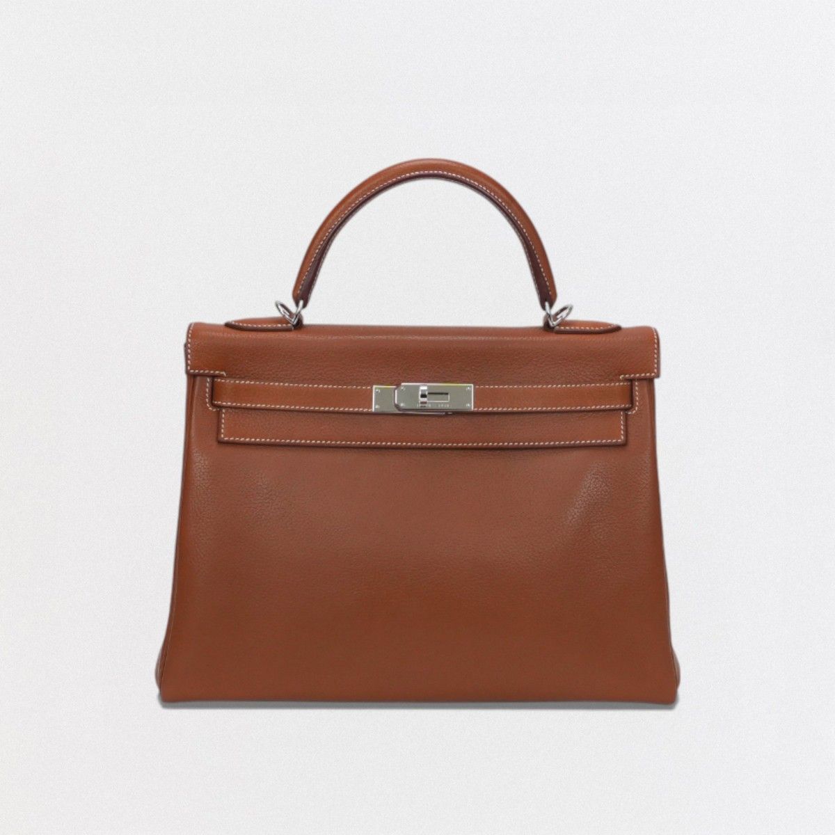 Hermes Kelly 32 Tote Shoulder Bag Barenia Fauve Brown Silver V-shaped Retourne