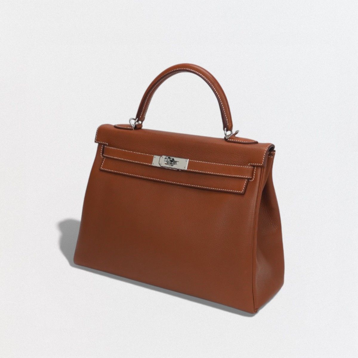 Hermes Kelly 32 Tote Shoulder Bag Barenia Fauve Brown Silver V-shaped Retourne — view 2