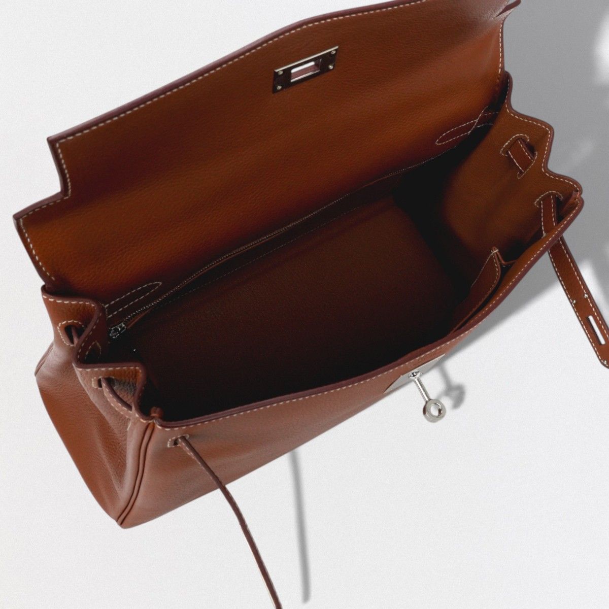 Hermes Kelly 32 Tote Shoulder Bag Barenia Fauve Brown Silver V-shaped Retourne — view 9