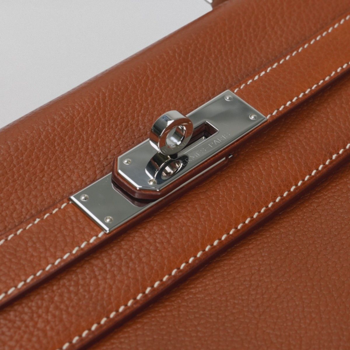 Hermes Kelly 32 Tote Shoulder Bag Barenia Fauve Brown Silver V-shaped Retourne — view 7