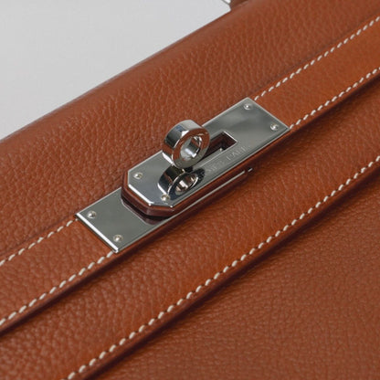 Hermes Kelly 32 Tote Shoulder Bag Barenia Fauve Brown Silver V-shaped Retourne — view 7
