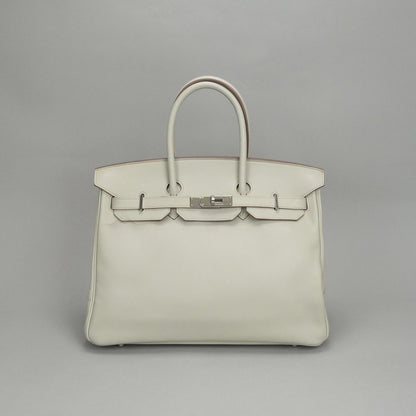 Hermes Birkin 35 Tote Swift Pearl Gray Silver Handbag Veau