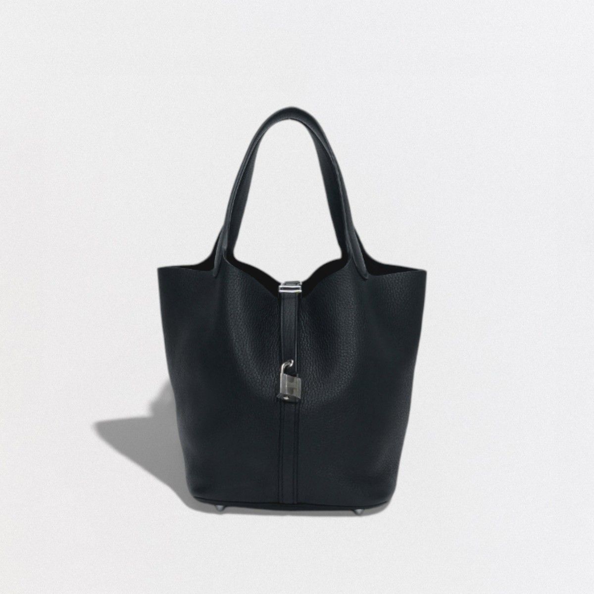Hermes Picotin Lock MM 22 Tote Taurillon Clemence Noir Black Silver Handbag