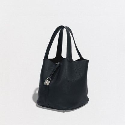 Hermes Picotin Lock MM 22 Tote Taurillon Clemence Noir Black Silver Handbag — view 2