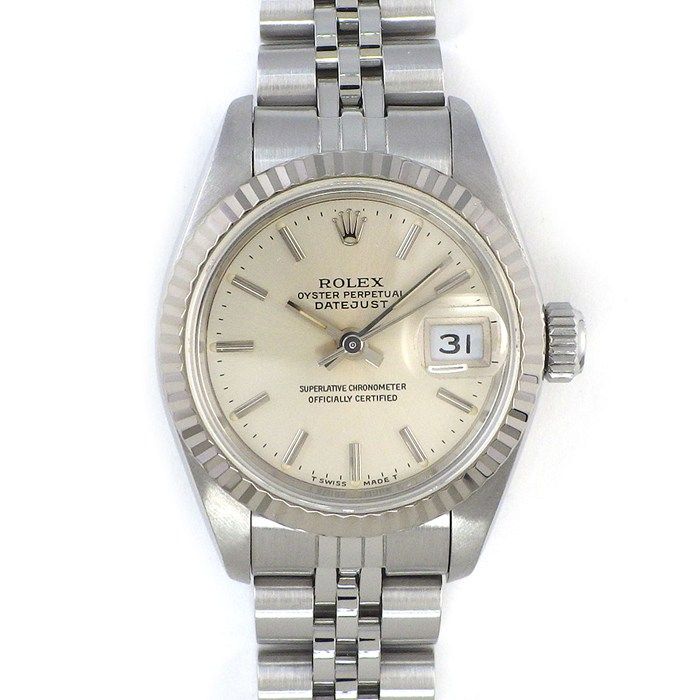 Rolex Datejust No Silver Dial Date 18k White Gold SS Automatic Winding Watch