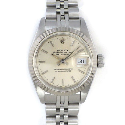Rolex Datejust No Silver Dial Date 18k White Gold SS Automatic Winding Watch