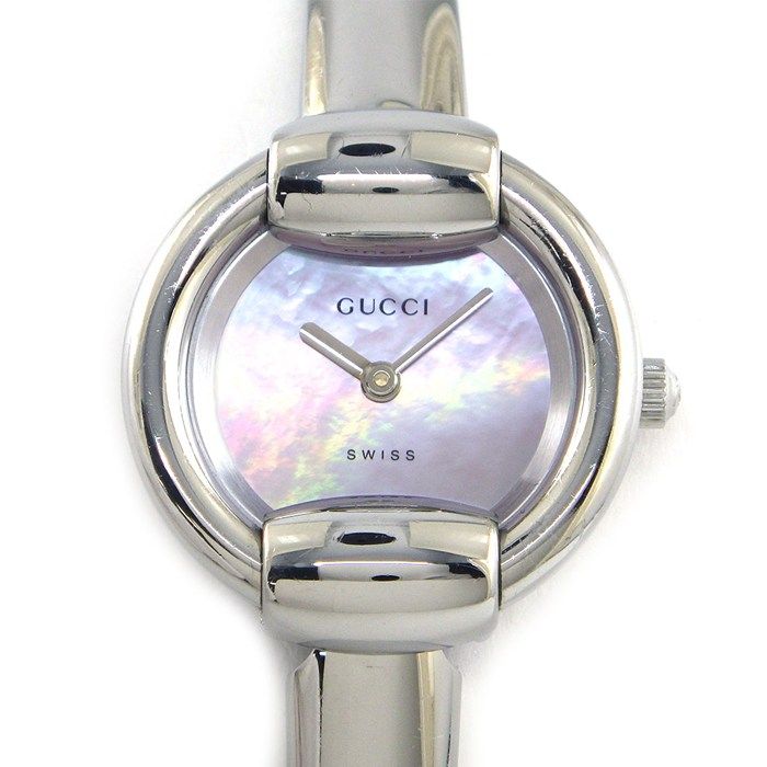 Gucci Watch Bangle Round Pink Shell Dial SS Quartz Analog