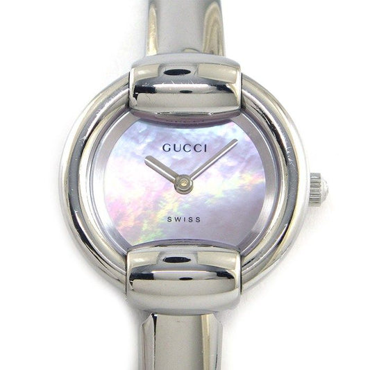 Gucci Watch Bangle Round Pink Shell Dial SS Quartz Analog