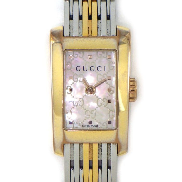 Gucci Watch Metro Rectangular GG Pattern Pink Shell Dial SS Quartz Analog