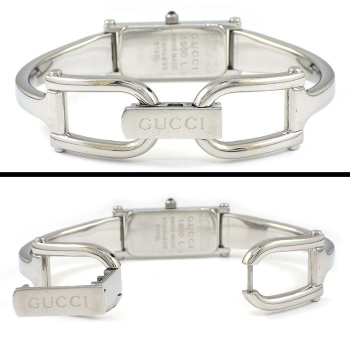 Gucci Watch Bangle Rectangular Sunray Silver Dial SS Quartz Analog — view 3