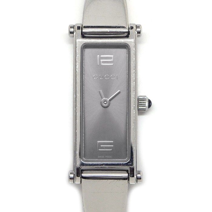 Gucci Watch Bangle Rectangular Sunray Silver Dial SS Quartz Analog