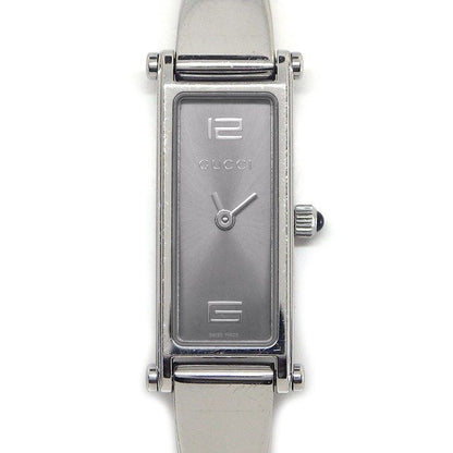 Gucci Watch Bangle Rectangular Sunray Silver Dial SS Quartz Analog