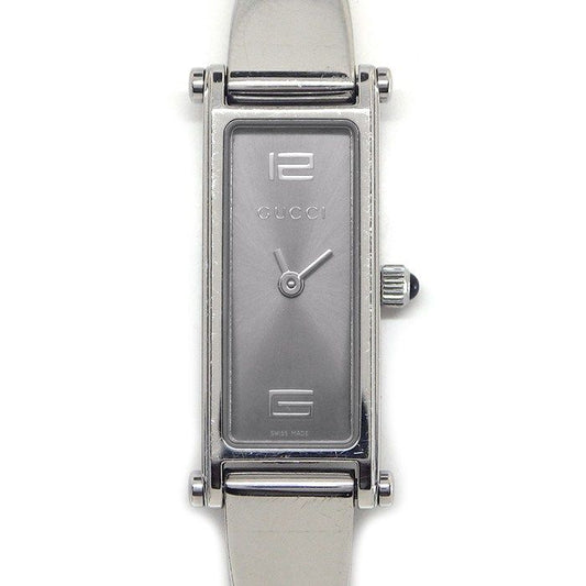 Gucci Watch Bangle Rectangular Sunray Silver Dial SS Quartz Analog
