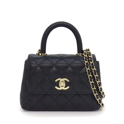 Chanel Shoulder Bag Quilted Coco Handle Extra Mini Top Black Caviar Leather