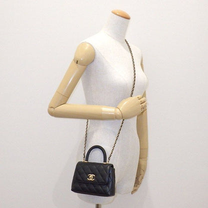 Chanel Shoulder Bag Quilted Coco Handle Extra Mini Top Black Caviar Leather — view 9