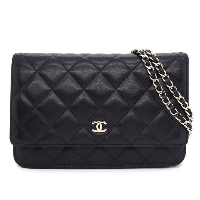 Chanel Shoulder Bag Quilted Classic Chain Wallet Black Bordeaux Lambskin