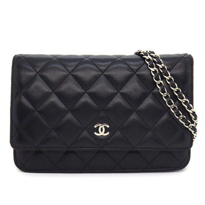 Chanel Shoulder Bag Quilted Classic Chain Wallet Black Bordeaux Lambskin
