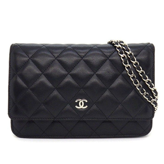 Chanel Shoulder Bag Quilted Classic Chain Wallet Black Bordeaux Lambskin