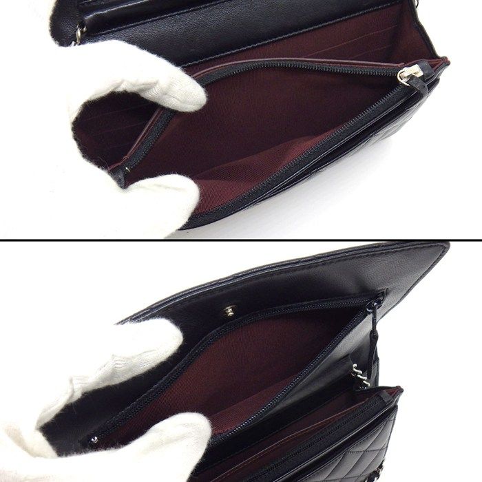Chanel Shoulder Bag Quilted Classic Chain Wallet Black Bordeaux Lambskin — view 6