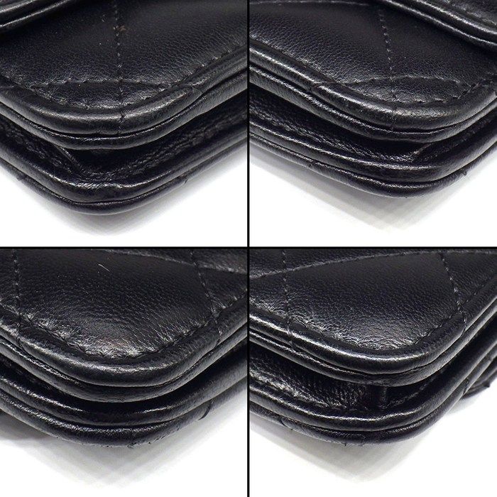 Chanel Shoulder Bag Quilted Classic Chain Wallet Black Bordeaux Lambskin — view 8