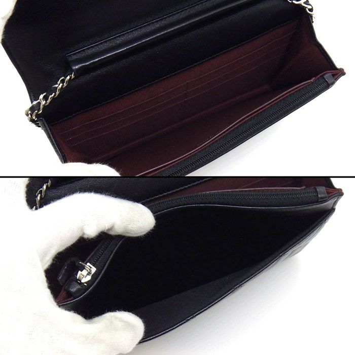 Chanel Shoulder Bag Quilted Classic Chain Wallet Black Bordeaux Lambskin — view 5