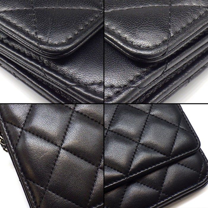 Chanel Shoulder Bag Quilted Classic Chain Wallet Black Bordeaux Lambskin — view 9