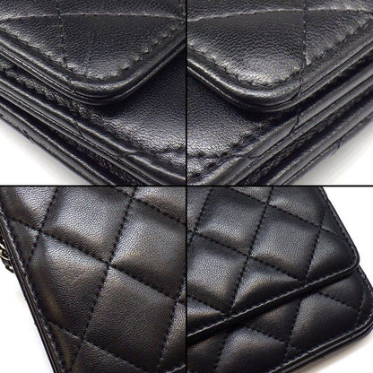Chanel Shoulder Bag Quilted Classic Chain Wallet Black Bordeaux Lambskin — view 9