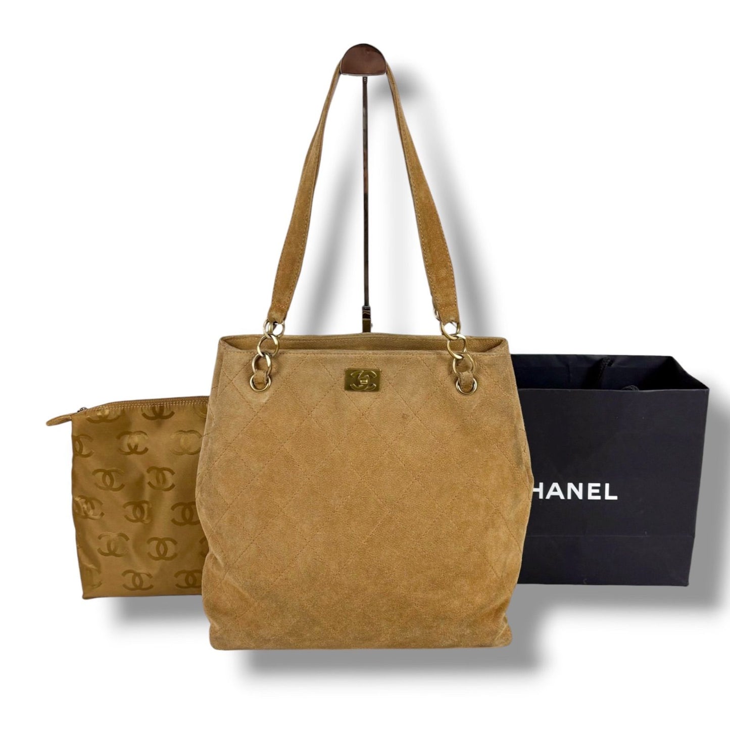 Chanel Wild Stitch Mini Tote Shoulder Chain with Beige Suede Leather Pouch