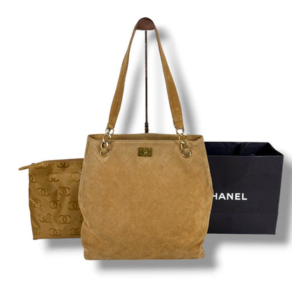Chanel Wild Stitch Mini Tote Shoulder Chain with Beige Suede Leather Pouch