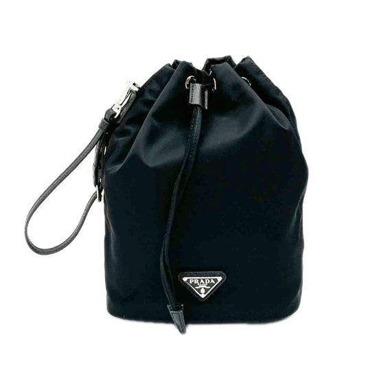 Prada Drawstring Nylon Purse Pouch Black