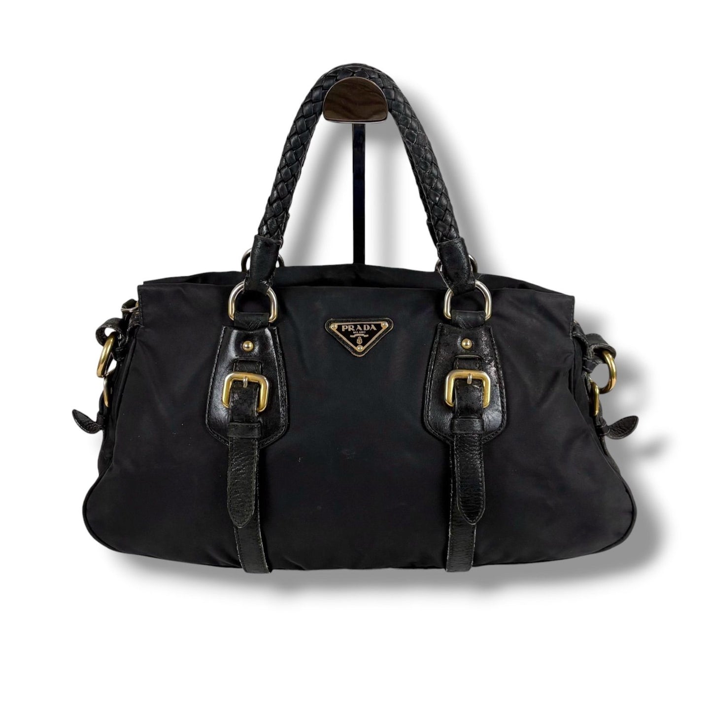Prada 2-Way Triangle Logo Shoulder Bag Cross Tessuto Nylon Leather Black Nero — view 2