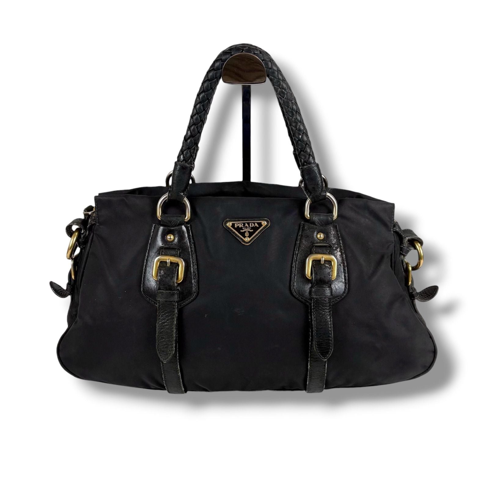 Prada 2-Way Triangle Logo Shoulder Bag Cross Tessuto Nylon Leather Black Nero — view 2