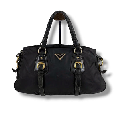 Prada 2-Way Triangle Logo Shoulder Bag Cross Tessuto Nylon Leather Black Nero — view 2