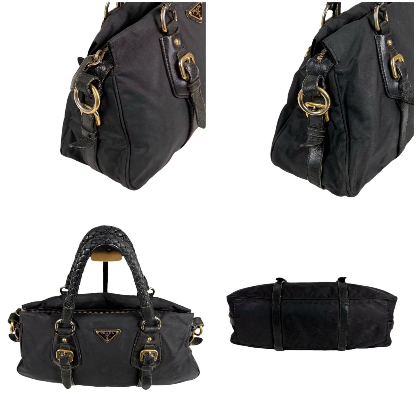 Prada 2-Way Triangle Logo Shoulder Bag Cross Tessuto Nylon Leather Black Nero — view 4