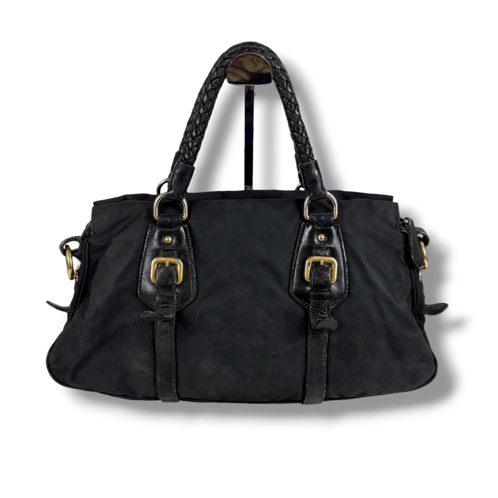 Prada 2-Way Triangle Logo Shoulder Bag Cross Tessuto Nylon Leather Black Nero — view 3
