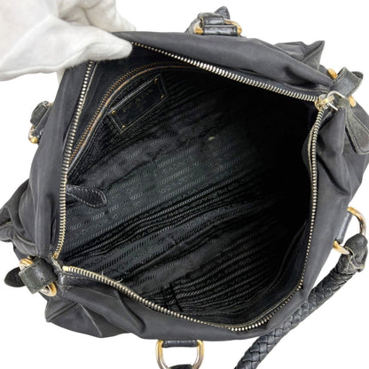 Prada 2-Way Triangle Logo Shoulder Bag Cross Tessuto Nylon Leather Black Nero — view 9