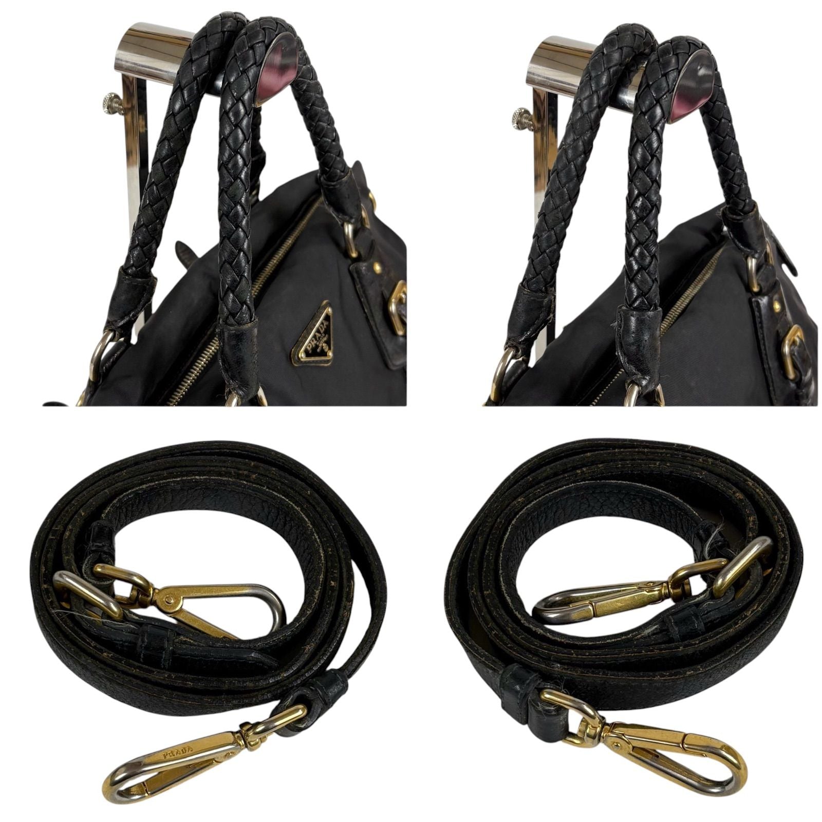 Prada 2-Way Triangle Logo Shoulder Bag Cross Tessuto Nylon Leather Black Nero — view 7