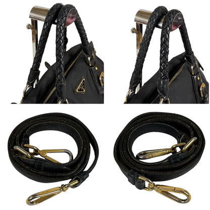 Prada 2-Way Triangle Logo Shoulder Bag Cross Tessuto Nylon Leather Black Nero — view 7