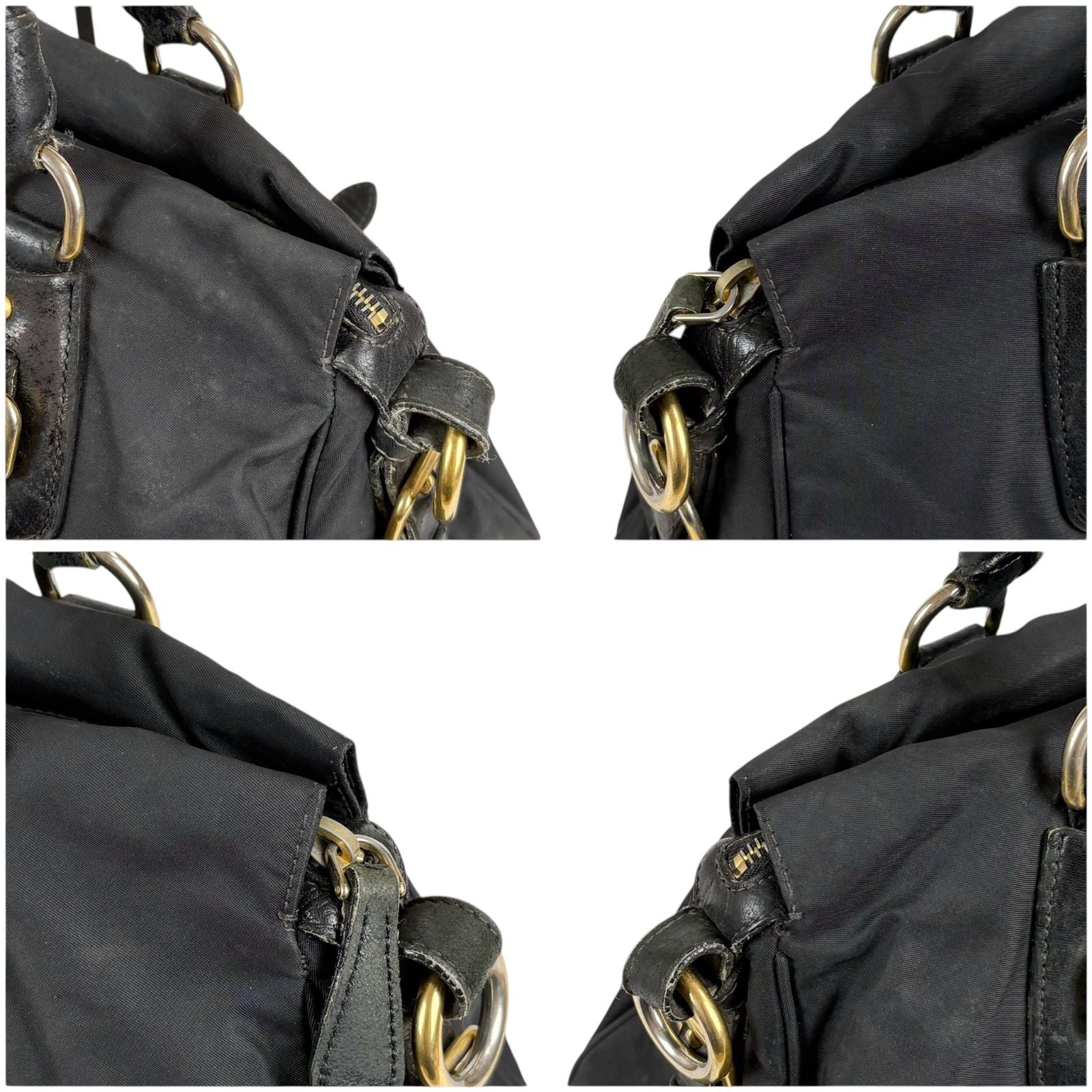 Prada 2-Way Triangle Logo Shoulder Bag Cross Tessuto Nylon Leather Black Nero — view 5