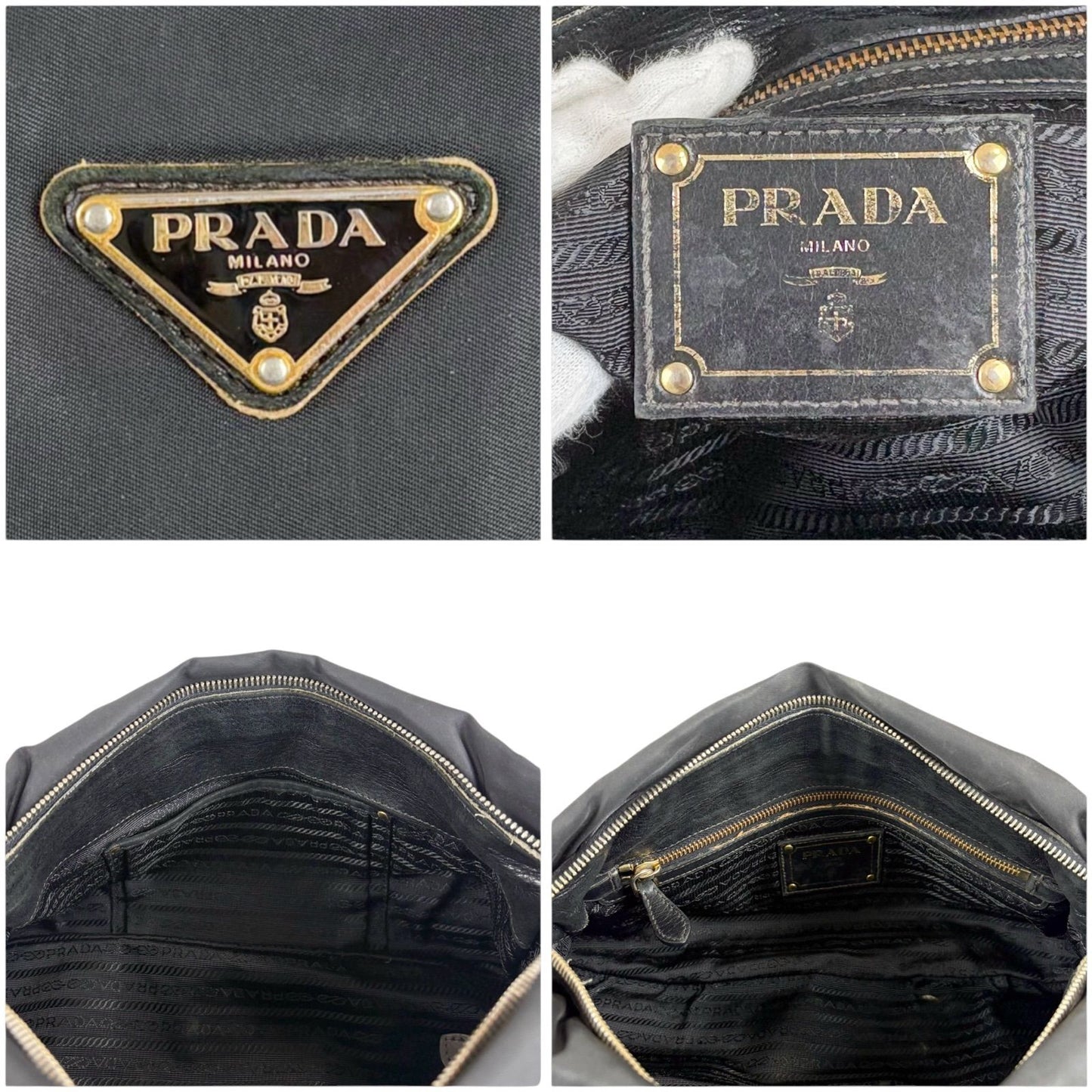 Prada 2-Way Triangle Logo Shoulder Bag Cross Tessuto Nylon Leather Black Nero — view 8