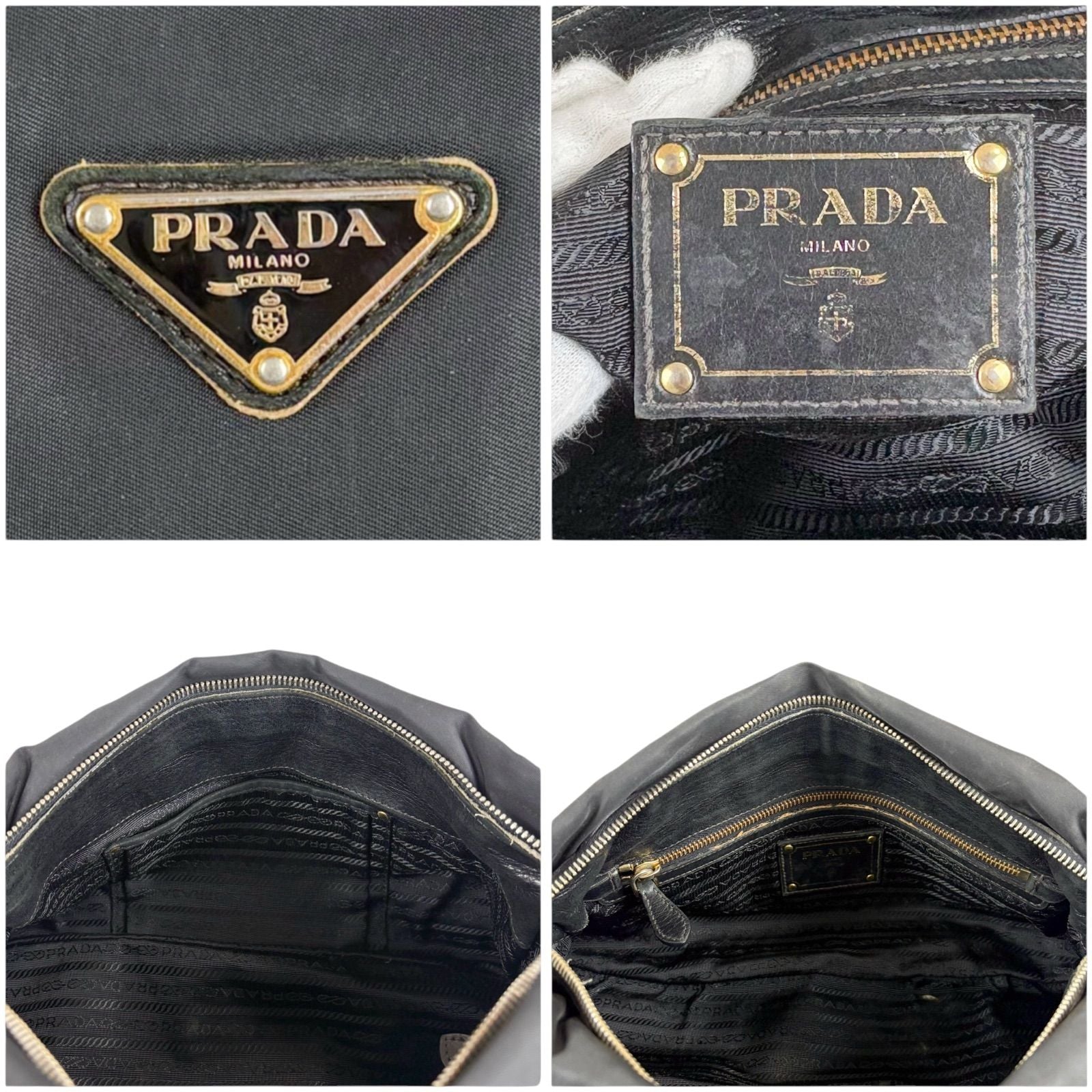 Prada 2-Way Triangle Logo Shoulder Bag Cross Tessuto Nylon Leather Black Nero — view 8