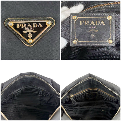 Prada 2-Way Triangle Logo Shoulder Bag Cross Tessuto Nylon Leather Black Nero — view 8