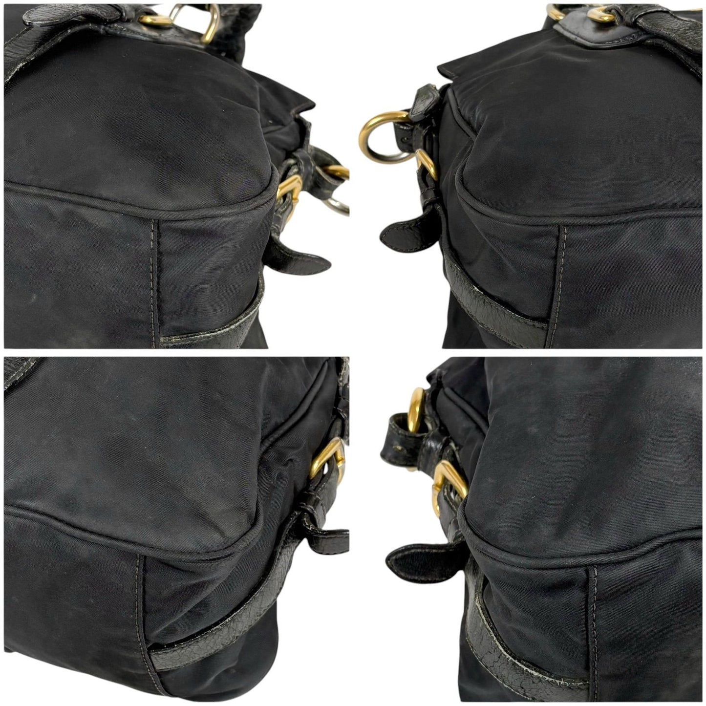 Prada 2-Way Triangle Logo Shoulder Bag Cross Tessuto Nylon Leather Black Nero — view 6