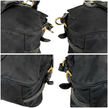 Prada 2-Way Triangle Logo Shoulder Bag Cross Tessuto Nylon Leather Black Nero — view 6