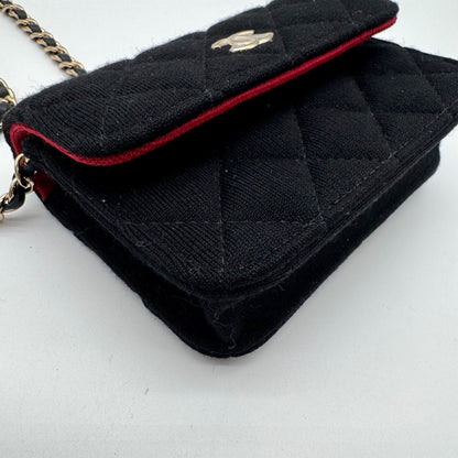 Chanel Shoulder Bag Mini Quilted Cotton Black Gold CC Logo Chain — view 7